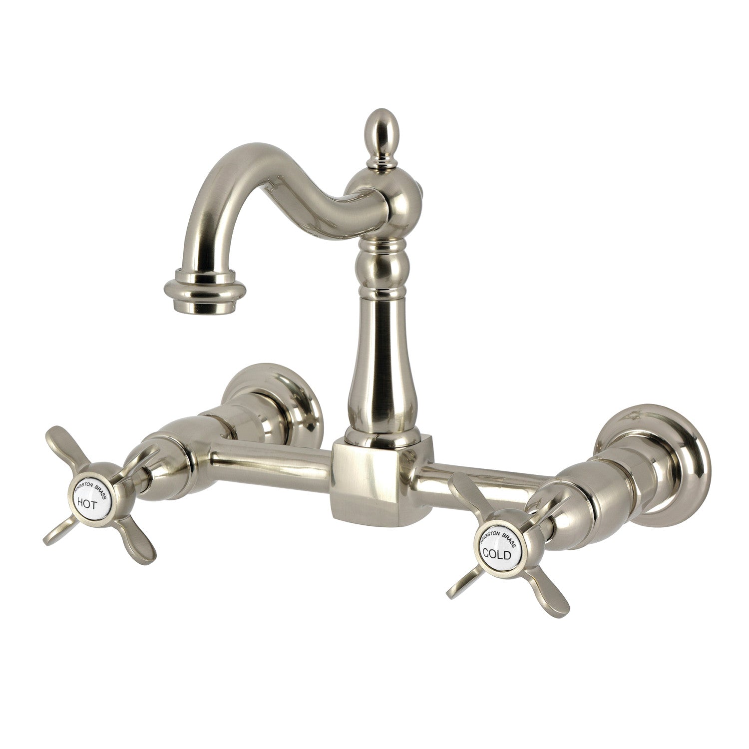 Kingston Heirloom KS1268BEX - Essex Two-Handle 2-Hole Wall Mount Bridge Kitchen Faucet, Brushed Nickel — image 1